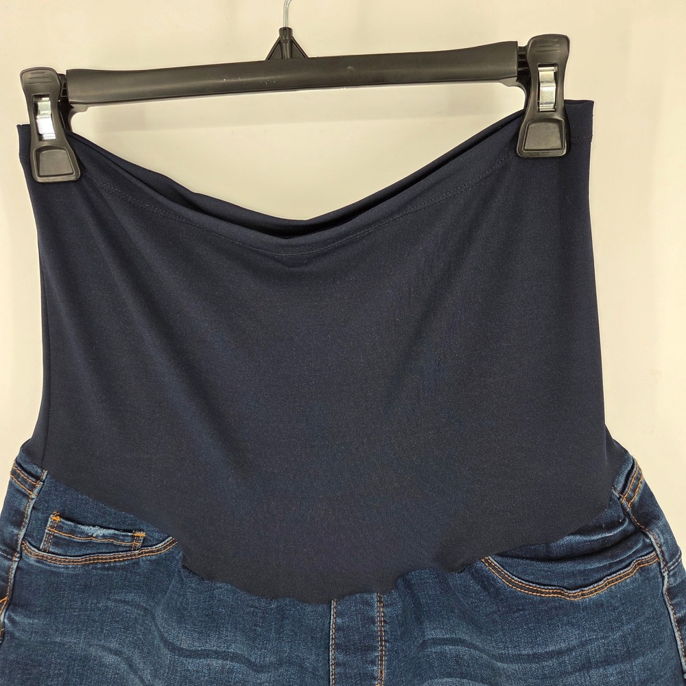 S.O.N.G. Maternity Dark Wash Rayon Stretch Denim Full Belly Band Shorts XL - Picture 3 of 6